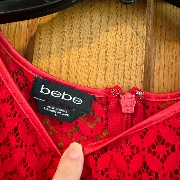 Bebe Red Mixed Lace Pattern Dress Size 6 - Picture 4 of 9